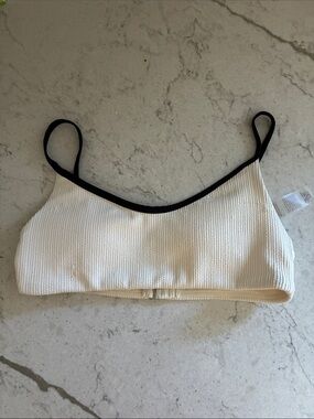 CALIA by Carrie Underwood Cream Ribbed Bikini Top with Black Trim